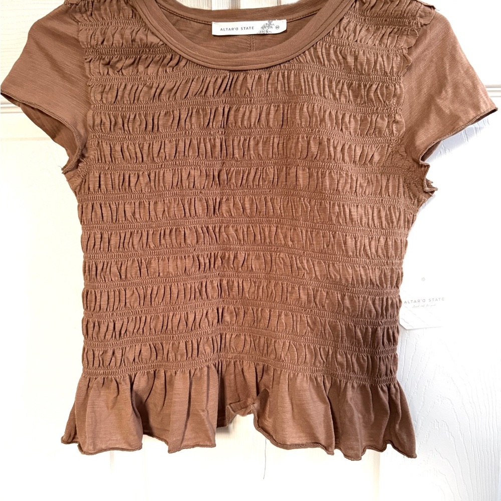 Altar'd State Mauve-Brown Smocked Peplum Crop Top ( Size M) - NEW